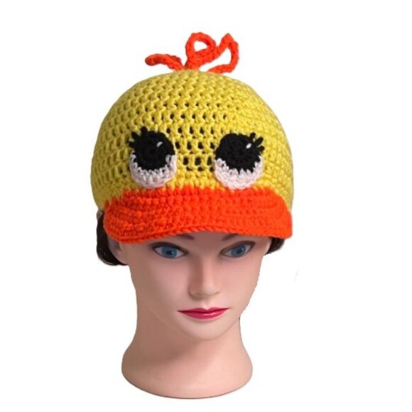Handmade Accessories - Duck Hat Cruise Cap Crochet Handmade Yellow and Orange Youth or Adult